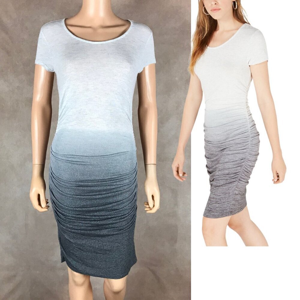 Bar III Ombré Side-Ruched Short Sleeve Sweater Dress NEW XS